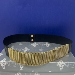 Marciano Black & Gold Chain Elastic Stretch Leather Belt M/L